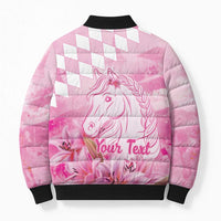 Kentucky Horse Racing Oaks Personalized Bomber Puffer Jacket Filly Lily Flowers Pink Out