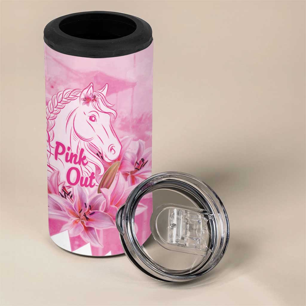 Kentucky Horse Racing Oaks Personalized 4 in 1 Can Cooler Tumbler Filly Lily Flowers Pink Out