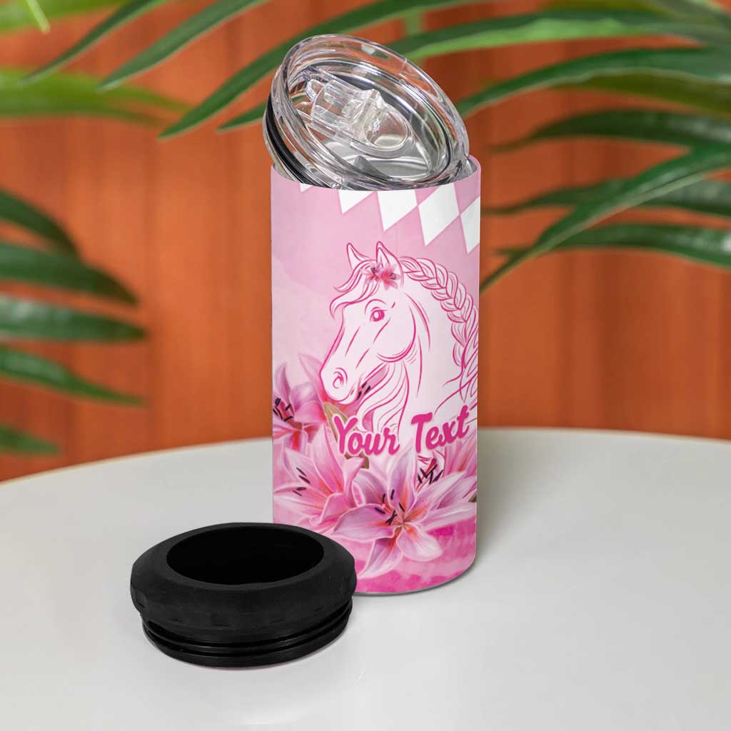 Kentucky Horse Racing Oaks Personalized 4 in 1 Can Cooler Tumbler Filly Lily Flowers Pink Out