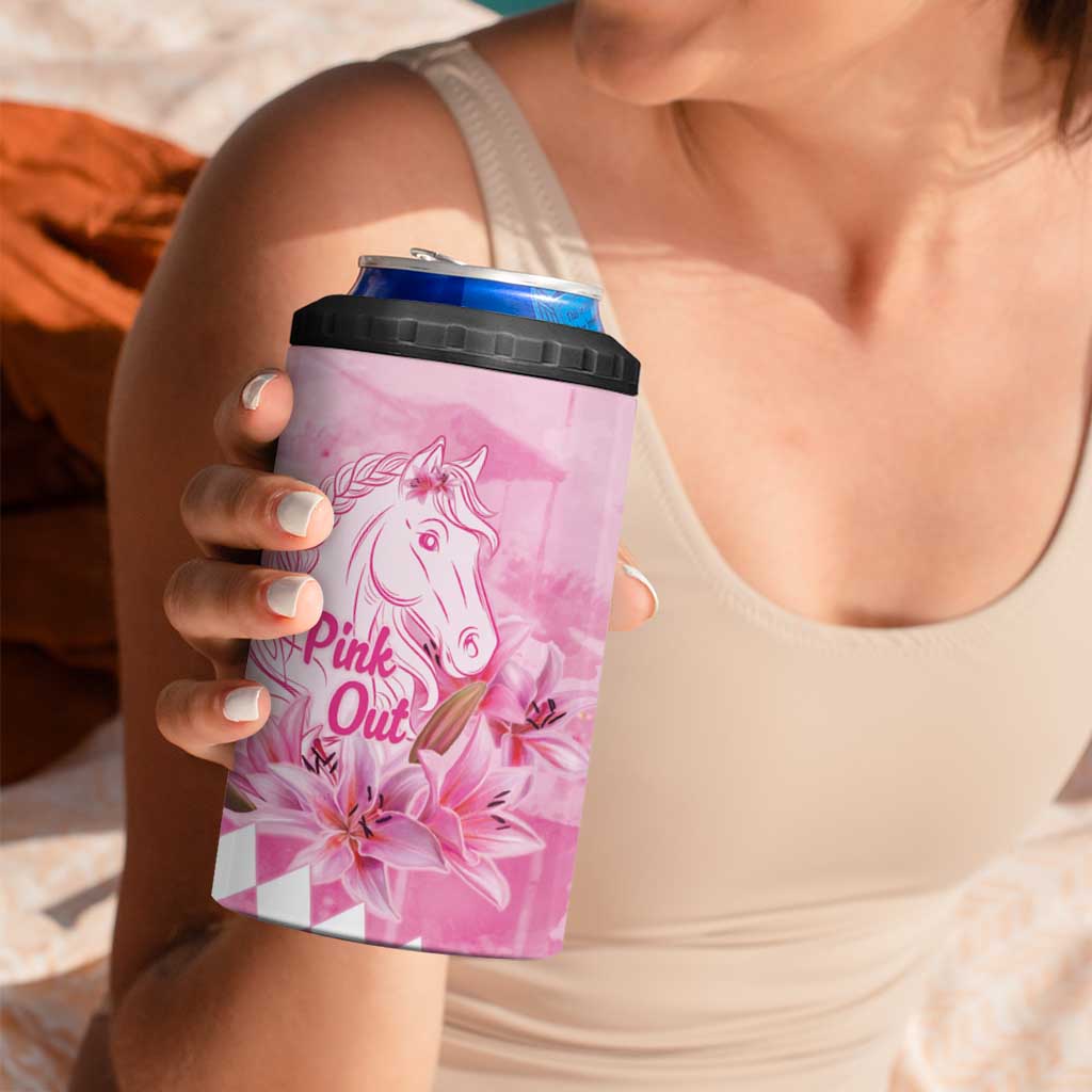 Kentucky Horse Racing Oaks Personalized 4 in 1 Can Cooler Tumbler Filly Lily Flowers Pink Out