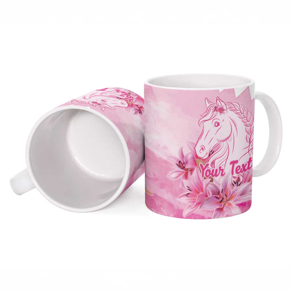 Kentucky Horse Racing Oaks Personalized Ceramic Mug Filly Lily Flowers Pink Out