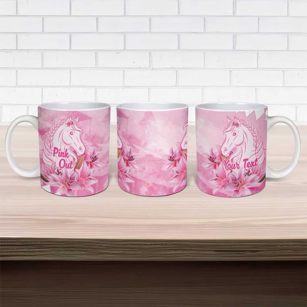 Kentucky Horse Racing Oaks Personalized Ceramic Mug Filly Lily Flowers Pink Out