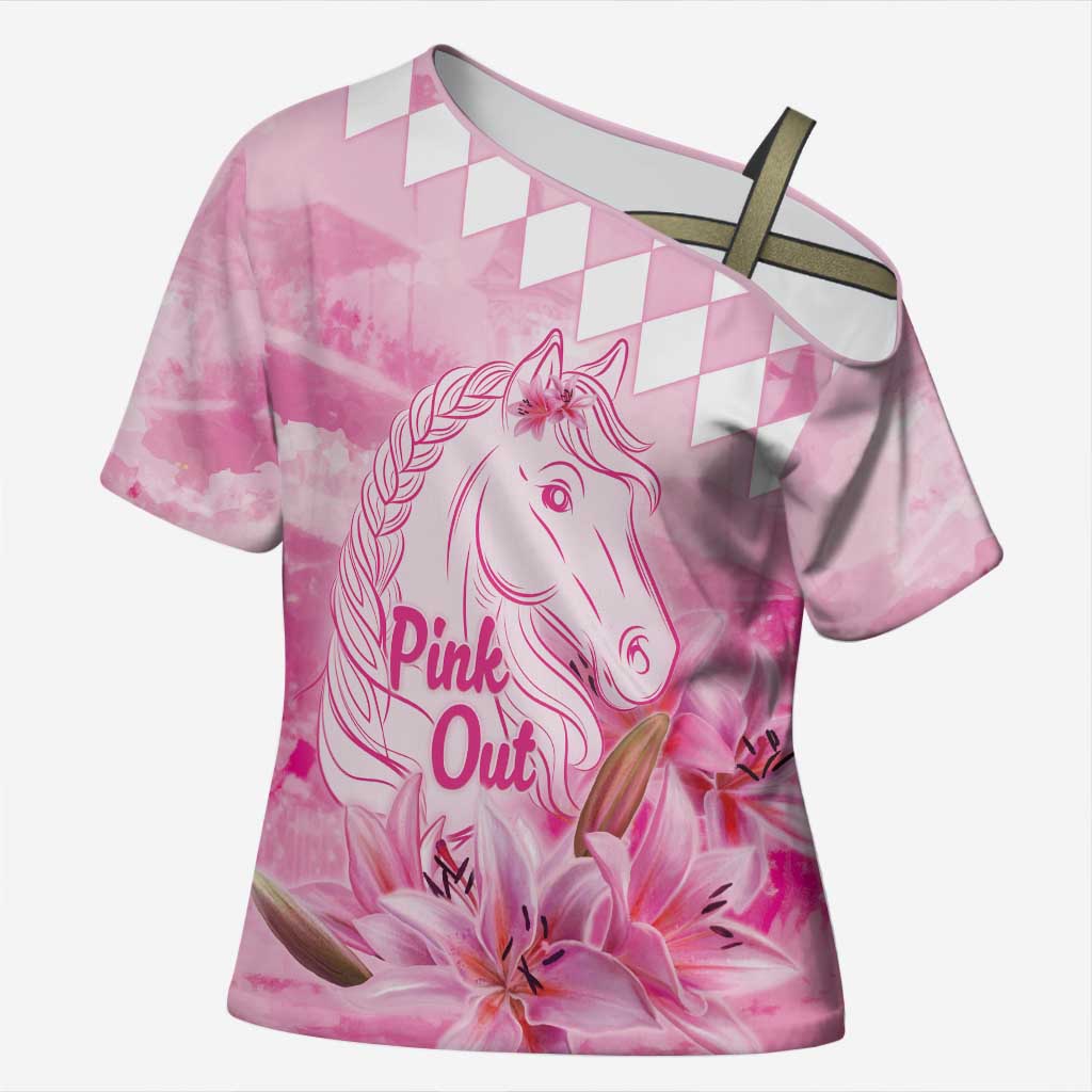 Kentucky Horse Racing Oaks Personalized Cross Shoulder Shirt Filly Lily Flowers Pink Out
