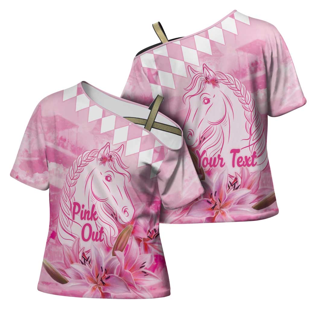 Kentucky Horse Racing Oaks Personalized Cross Shoulder Shirt Filly Lily Flowers Pink Out