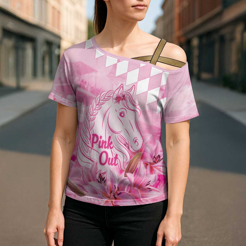 Kentucky Horse Racing Oaks Personalized Cross Shoulder Shirt Filly Lily Flowers Pink Out