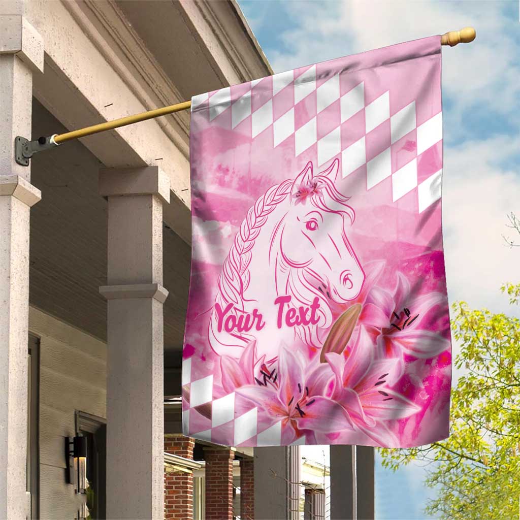 Kentucky Horse Racing Oaks Personalized Garden Flag Filly Lily Flowers Pink Out