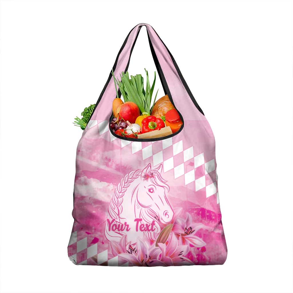 Kentucky Horse Racing Oaks Personalized Grocery Bag Filly Lily Flowers Pink Out