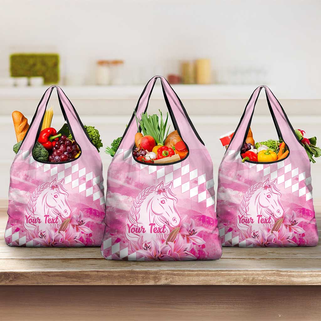 Kentucky Horse Racing Oaks Personalized Grocery Bag Filly Lily Flowers Pink Out
