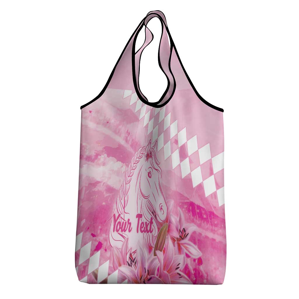 Kentucky Horse Racing Oaks Personalized Grocery Bag Filly Lily Flowers Pink Out