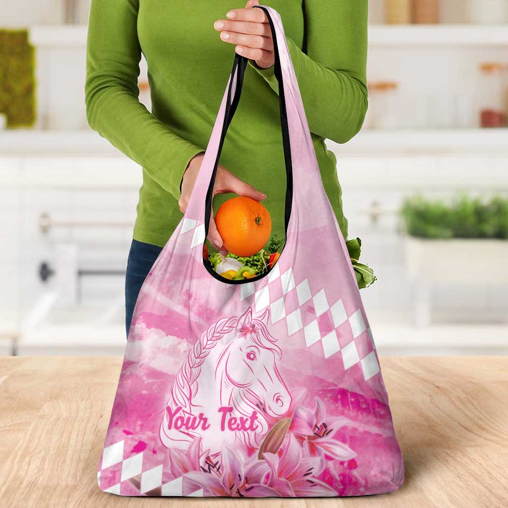Kentucky Horse Racing Oaks Personalized Grocery Bag Filly Lily Flowers Pink Out