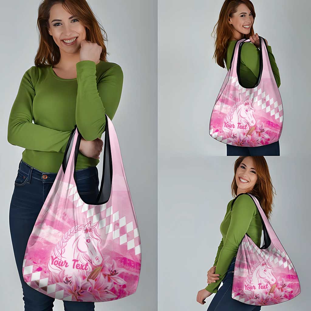 Kentucky Horse Racing Oaks Personalized Grocery Bag Filly Lily Flowers Pink Out