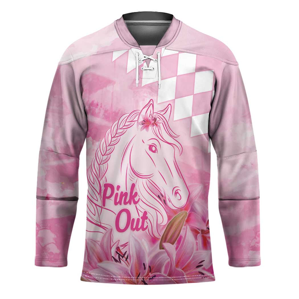 Kentucky Horse Racing Oaks Personalized Hockey Jersey Filly Lily Flowers Pink Out