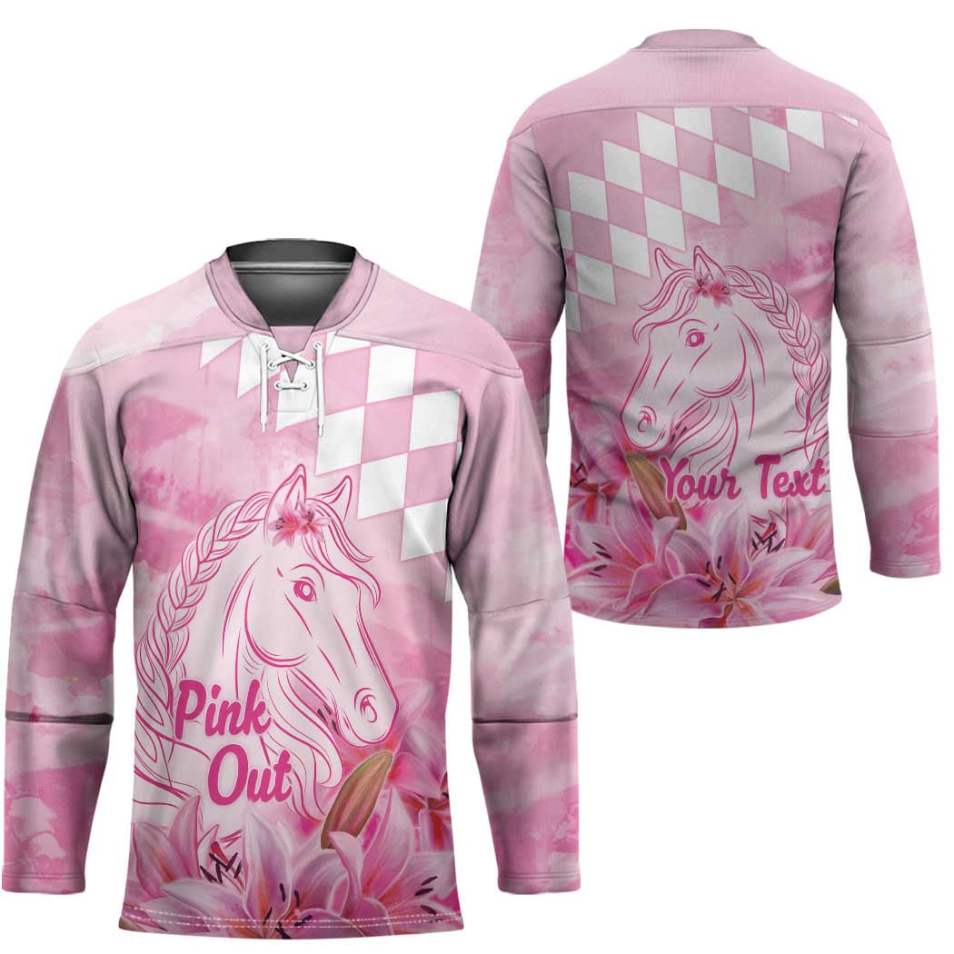 Kentucky Horse Racing Oaks Personalized Hockey Jersey Filly Lily Flowers Pink Out