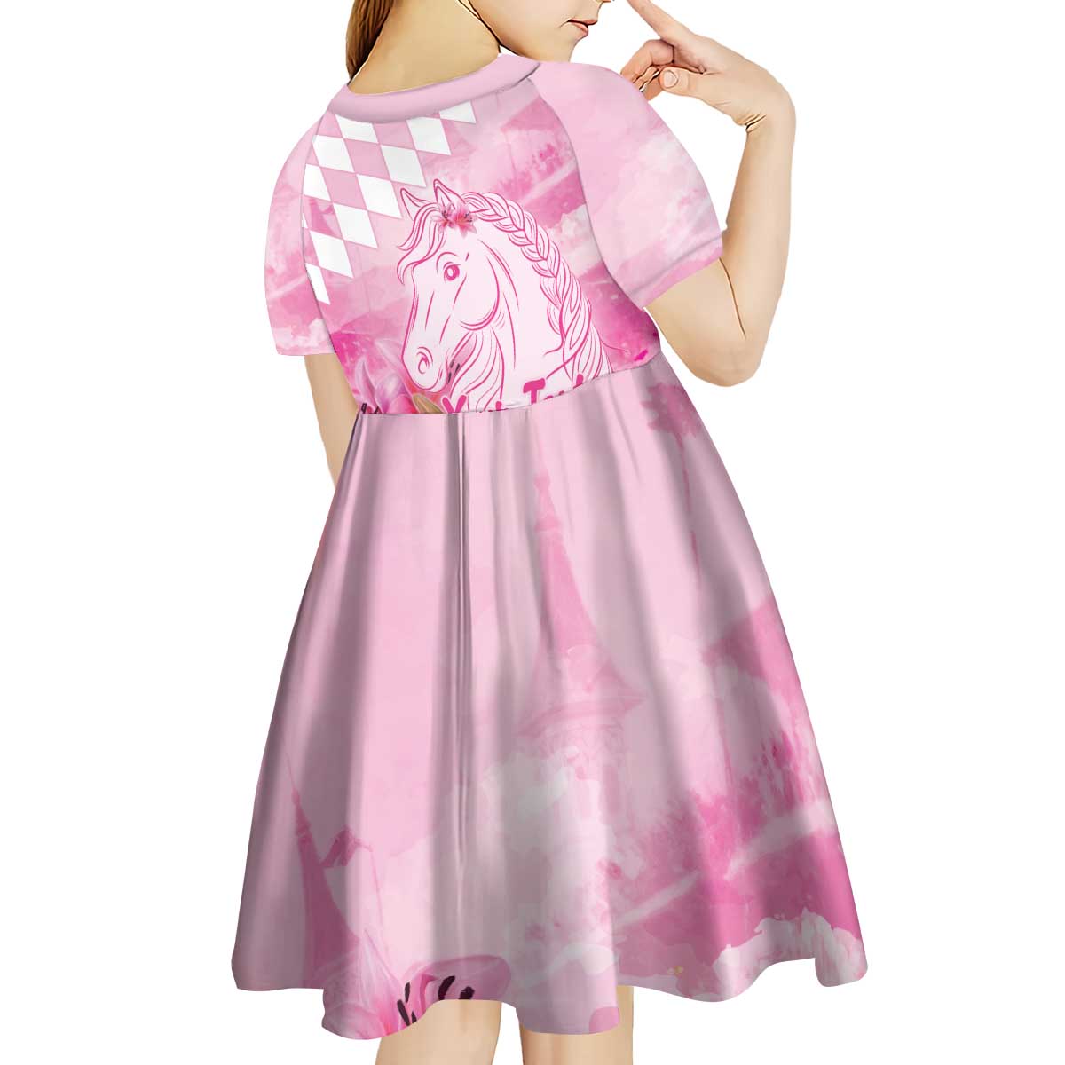 Kentucky Horse Racing Oaks Personalized Kid Short Sleeve Dress Filly Lily Flowers Pink Out