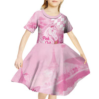 Kentucky Horse Racing Oaks Personalized Kid Short Sleeve Dress Filly Lily Flowers Pink Out