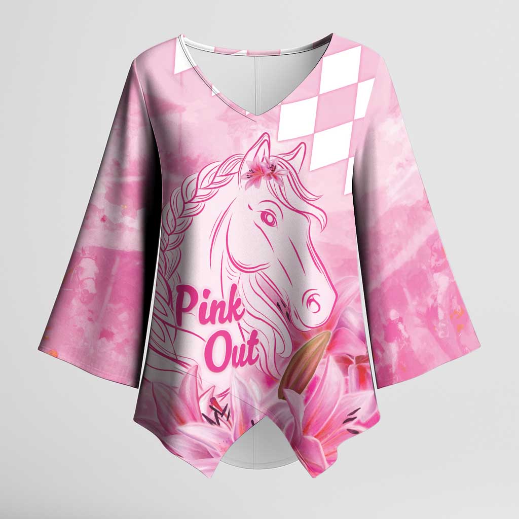 Kentucky Horse Racing Oaks Personalized Kimono Sleeve Blouse Filly Lily Flowers Pink Out