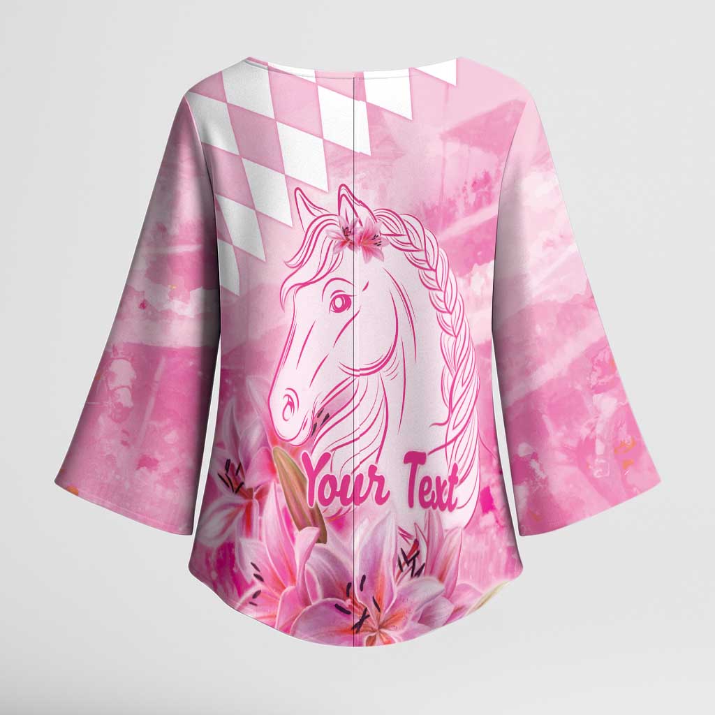 Kentucky Horse Racing Oaks Personalized Kimono Sleeve Blouse Filly Lily Flowers Pink Out