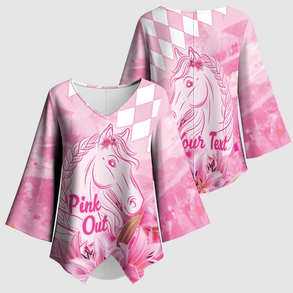 Kentucky Horse Racing Oaks Personalized Kimono Sleeve Blouse Filly Lily Flowers Pink Out