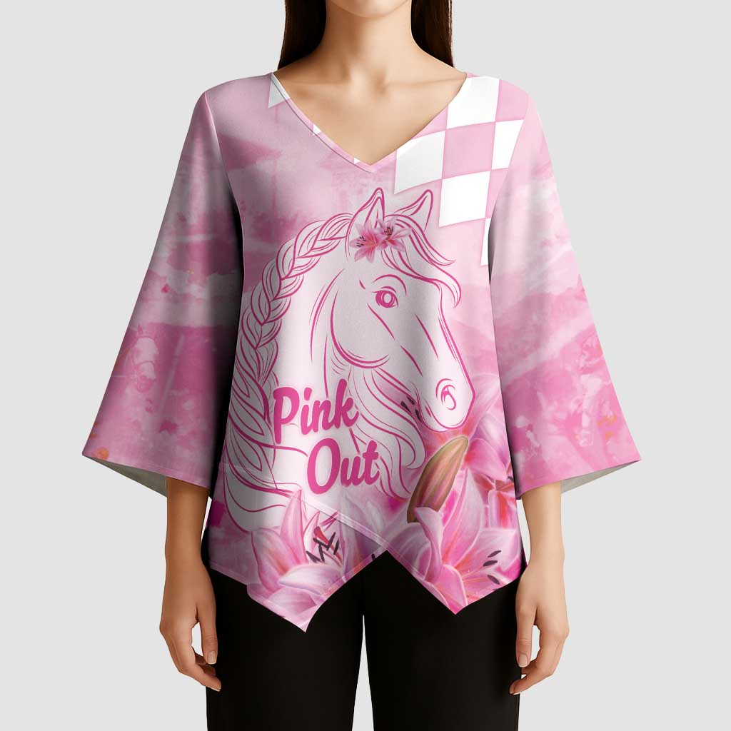 Kentucky Horse Racing Oaks Personalized Kimono Sleeve Blouse Filly Lily Flowers Pink Out