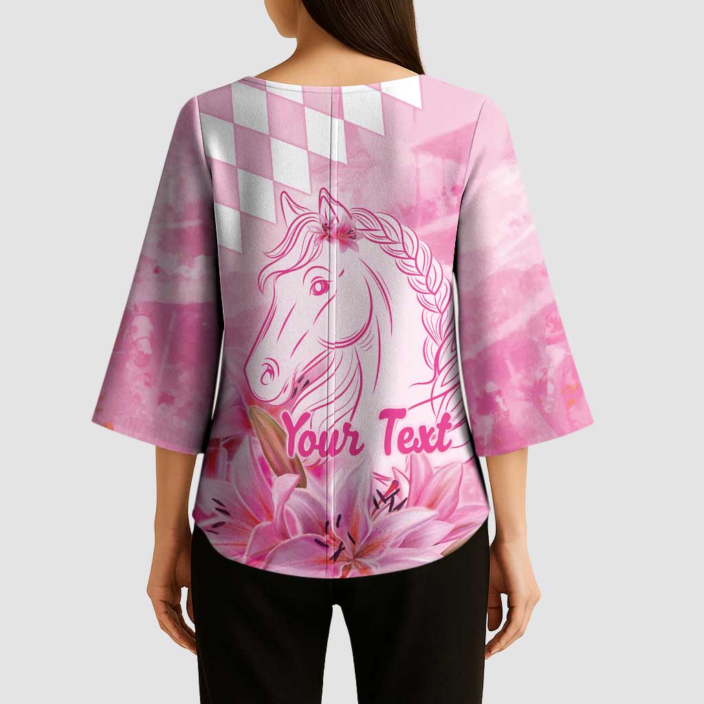 Kentucky Horse Racing Oaks Personalized Kimono Sleeve Blouse Filly Lily Flowers Pink Out
