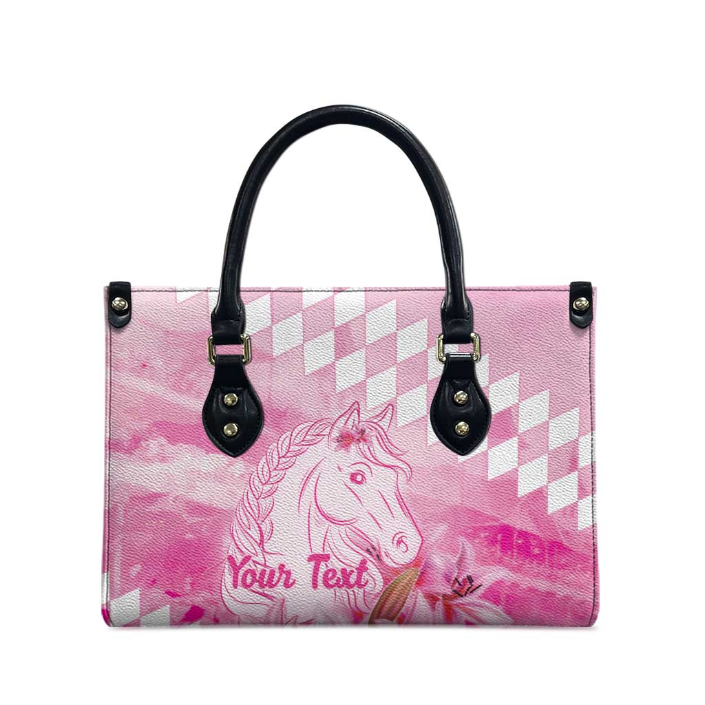 Kentucky Horse Racing Oaks Personalized Leather Bag Filly Lily Flowers Pink Out