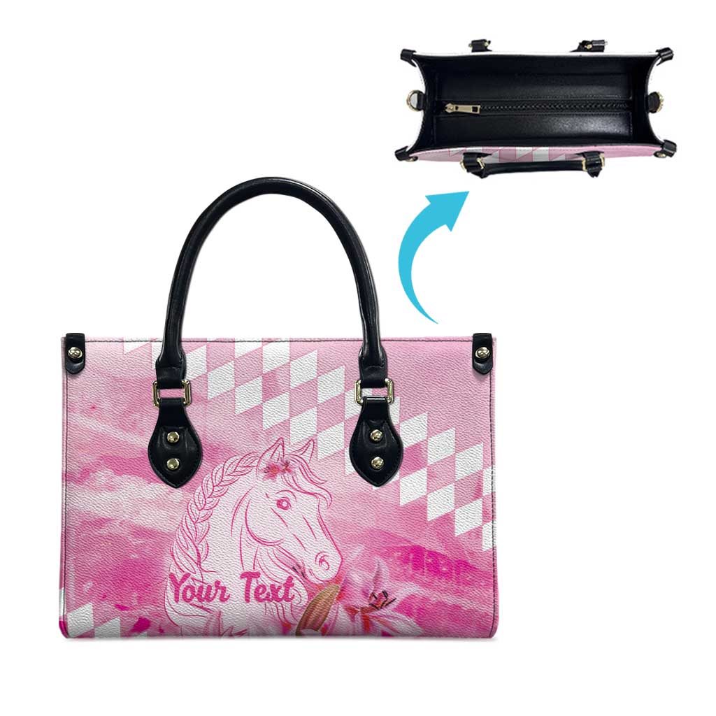 Kentucky Horse Racing Oaks Personalized Leather Bag Filly Lily Flowers Pink Out