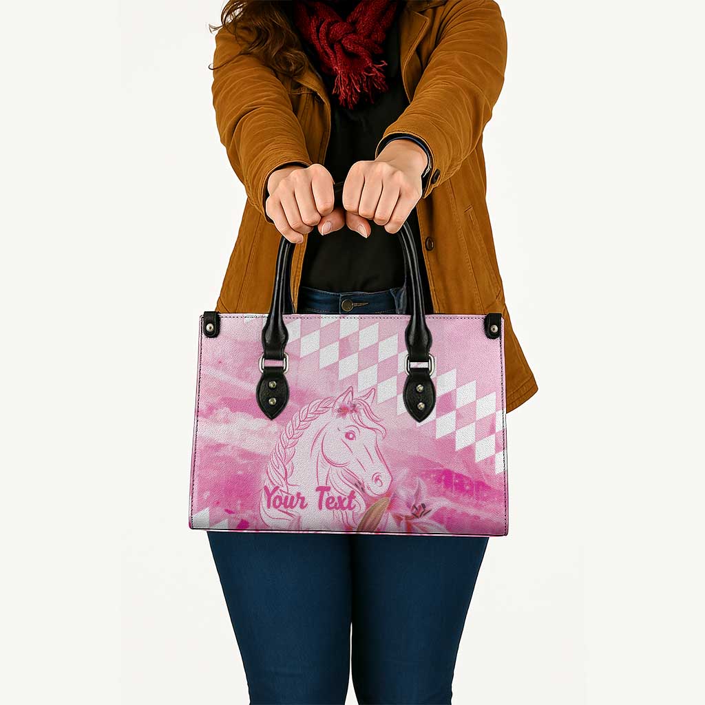 Kentucky Horse Racing Oaks Personalized Leather Bag Filly Lily Flowers Pink Out