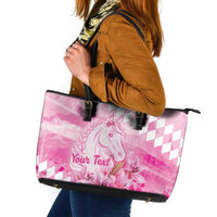 Kentucky Horse Racing Oaks Personalized Leather Tote Bag Filly Lily Flowers Pink Out