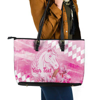 Kentucky Horse Racing Oaks Personalized Leather Tote Bag Filly Lily Flowers Pink Out