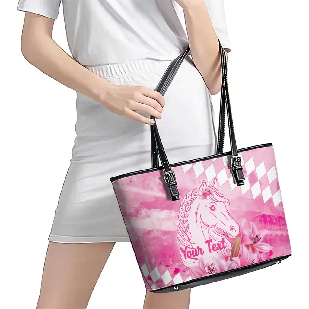 Kentucky Horse Racing Oaks Personalized Leather Tote Bag Filly Lily Flowers Pink Out