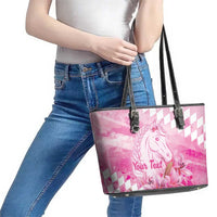 Kentucky Horse Racing Oaks Personalized Leather Tote Bag Filly Lily Flowers Pink Out