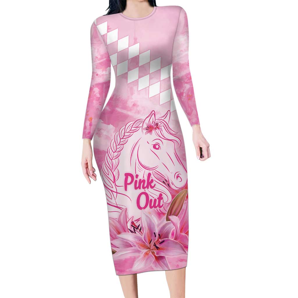 Kentucky Horse Racing Oaks Personalized Long Sleeve Bodycon Dress Filly Lily Flowers Pink Out