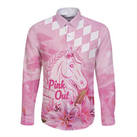 Kentucky Horse Racing Oaks Personalized Long Sleeve Button Shirt Filly Lily Flowers Pink Out