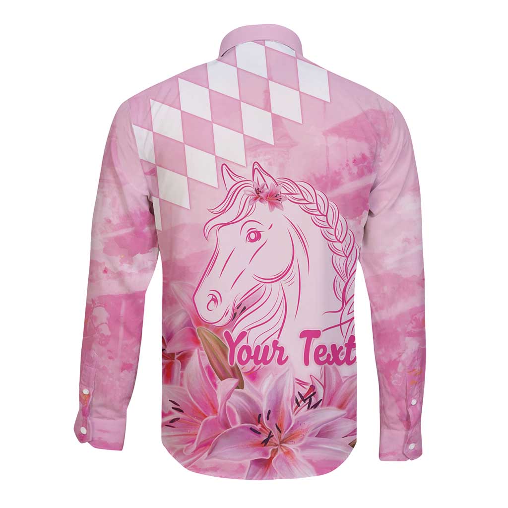 Kentucky Horse Racing Oaks Personalized Long Sleeve Button Shirt Filly Lily Flowers Pink Out