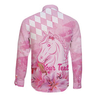 Kentucky Horse Racing Oaks Personalized Long Sleeve Button Shirt Filly Lily Flowers Pink Out