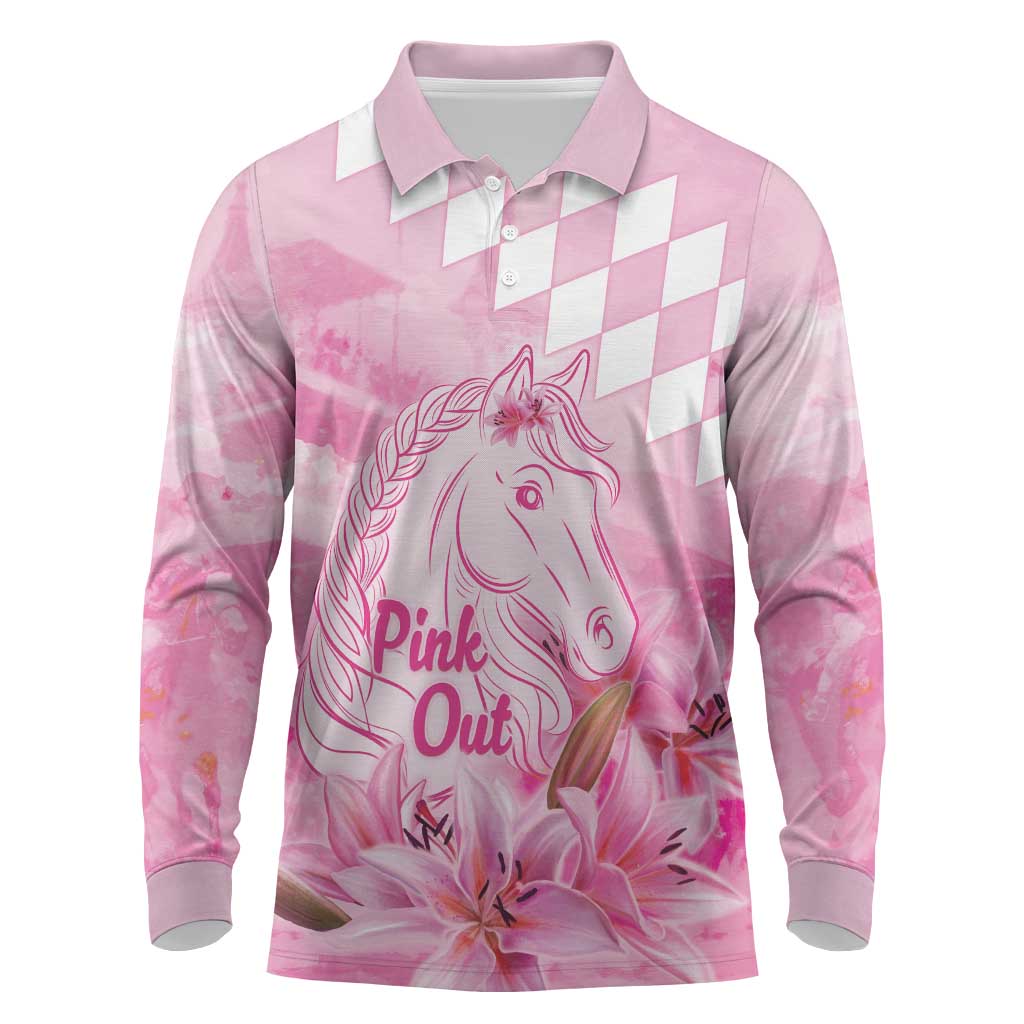 Kentucky Horse Racing Oaks Personalized Long Sleeve Polo Shirt Filly Lily Flowers Pink Out