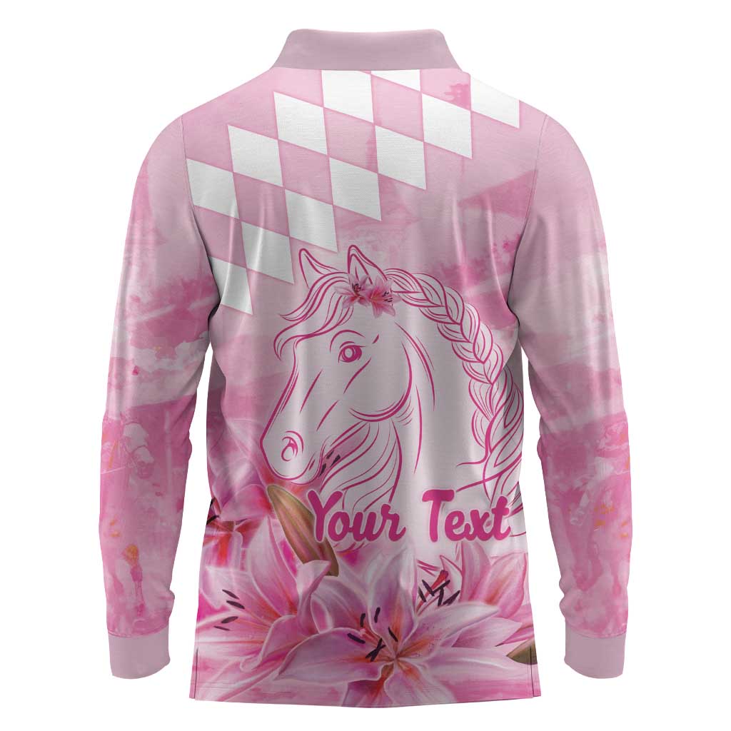 Kentucky Horse Racing Oaks Personalized Long Sleeve Polo Shirt Filly Lily Flowers Pink Out