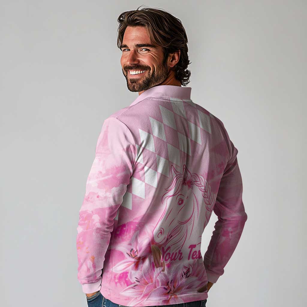 Kentucky Horse Racing Oaks Personalized Long Sleeve Polo Shirt Filly Lily Flowers Pink Out