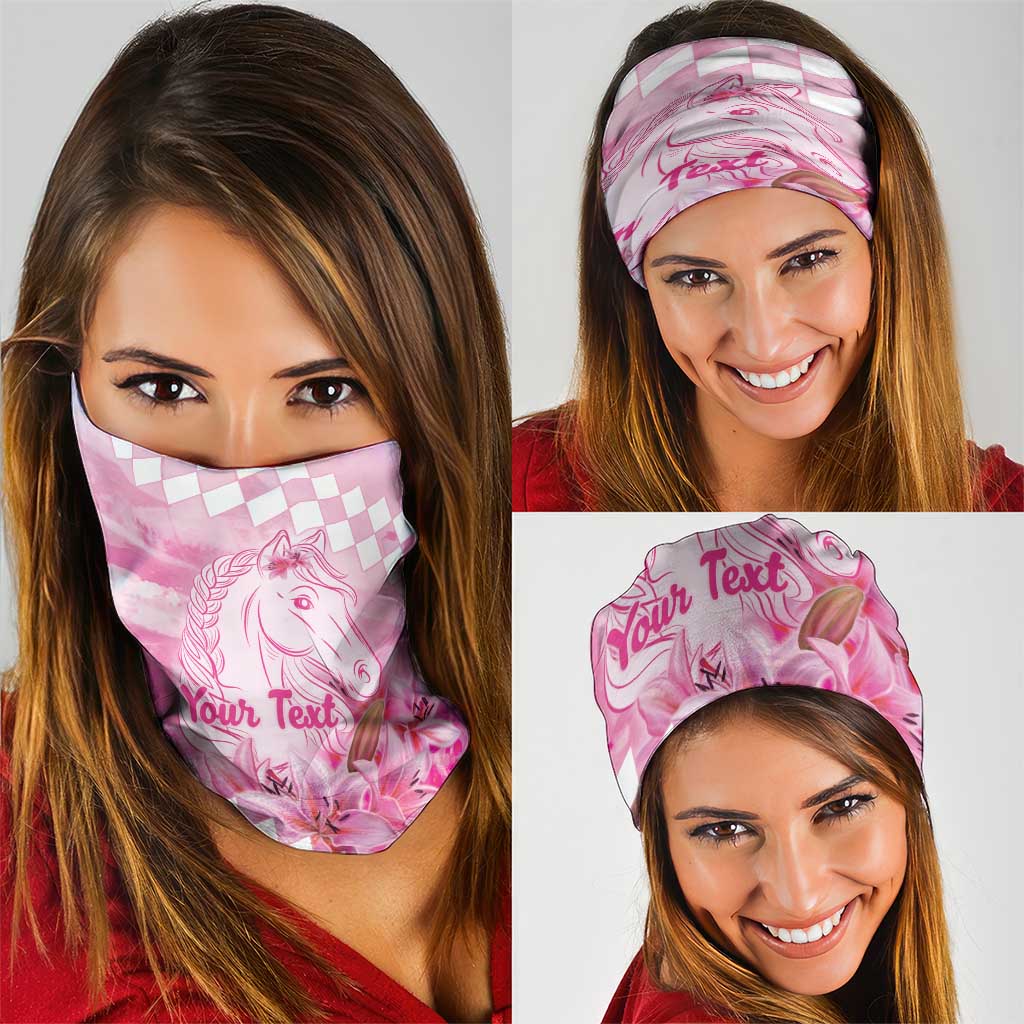 Kentucky Horse Racing Oaks Personalized Neck Gaiter Filly Lily Flowers Pink Out