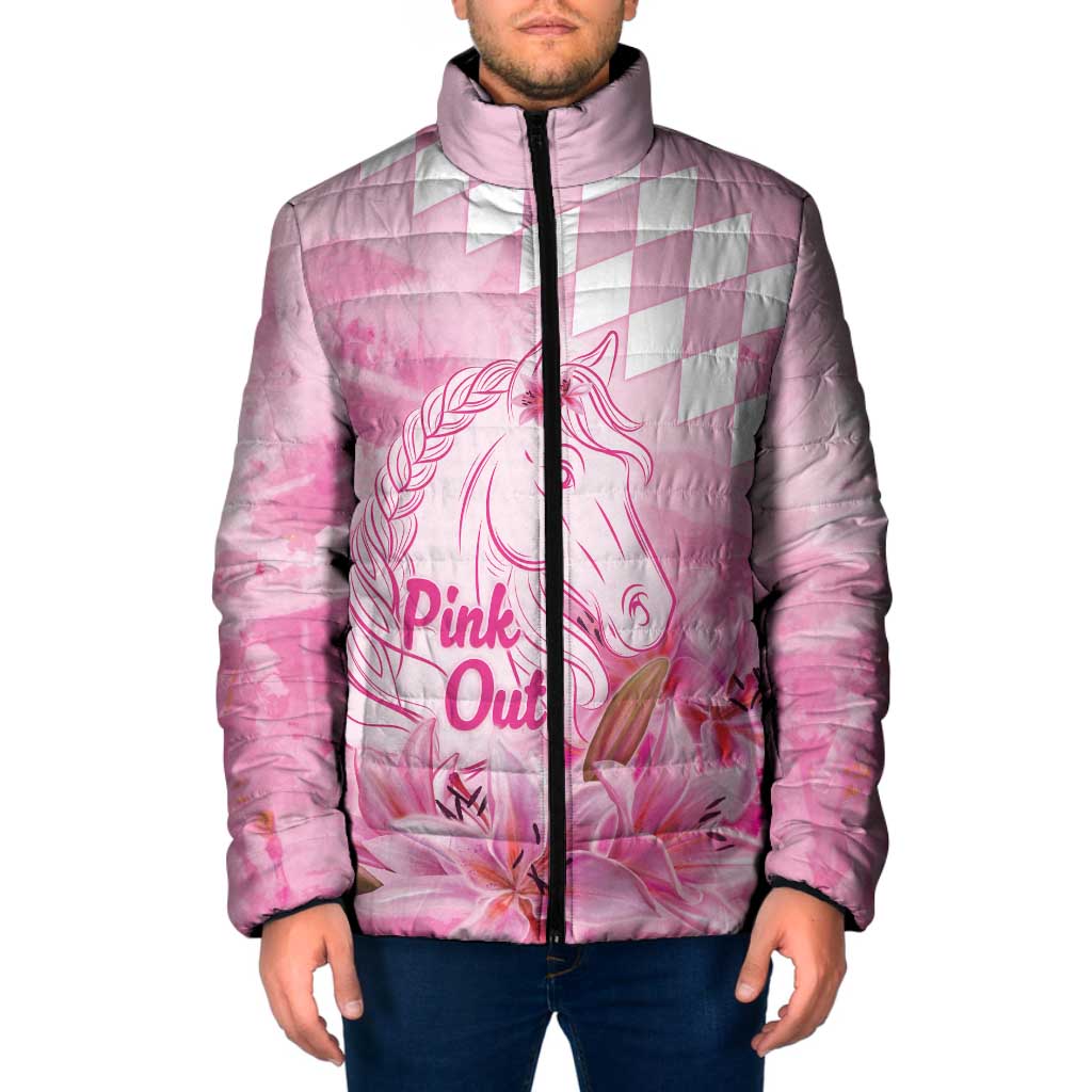 Kentucky Horse Racing Oaks Personalized Padded Jacket Filly Lily Flowers Pink Out
