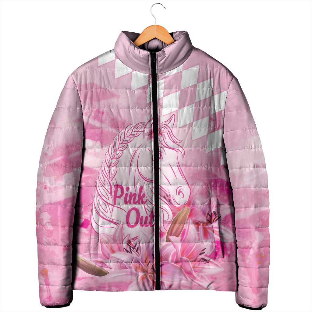 Kentucky Horse Racing Oaks Personalized Padded Jacket Filly Lily Flowers Pink Out