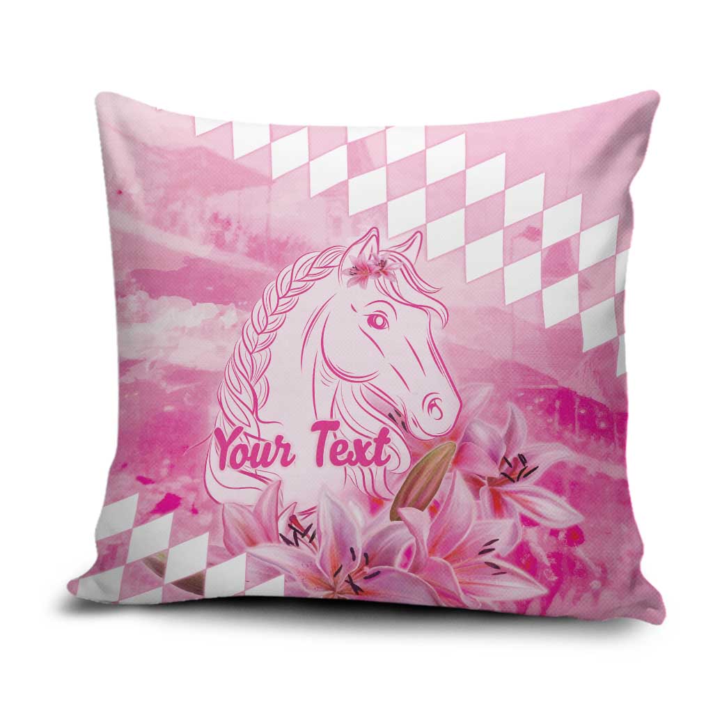 Kentucky Horse Racing Oaks Personalized Pillow Cover Filly Lily Flowers Pink Out