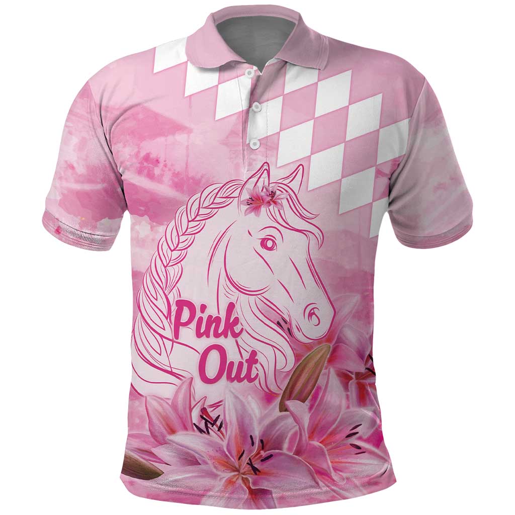 Kentucky Horse Racing Oaks Personalized Polo Shirt Filly Lily Flowers Pink Out