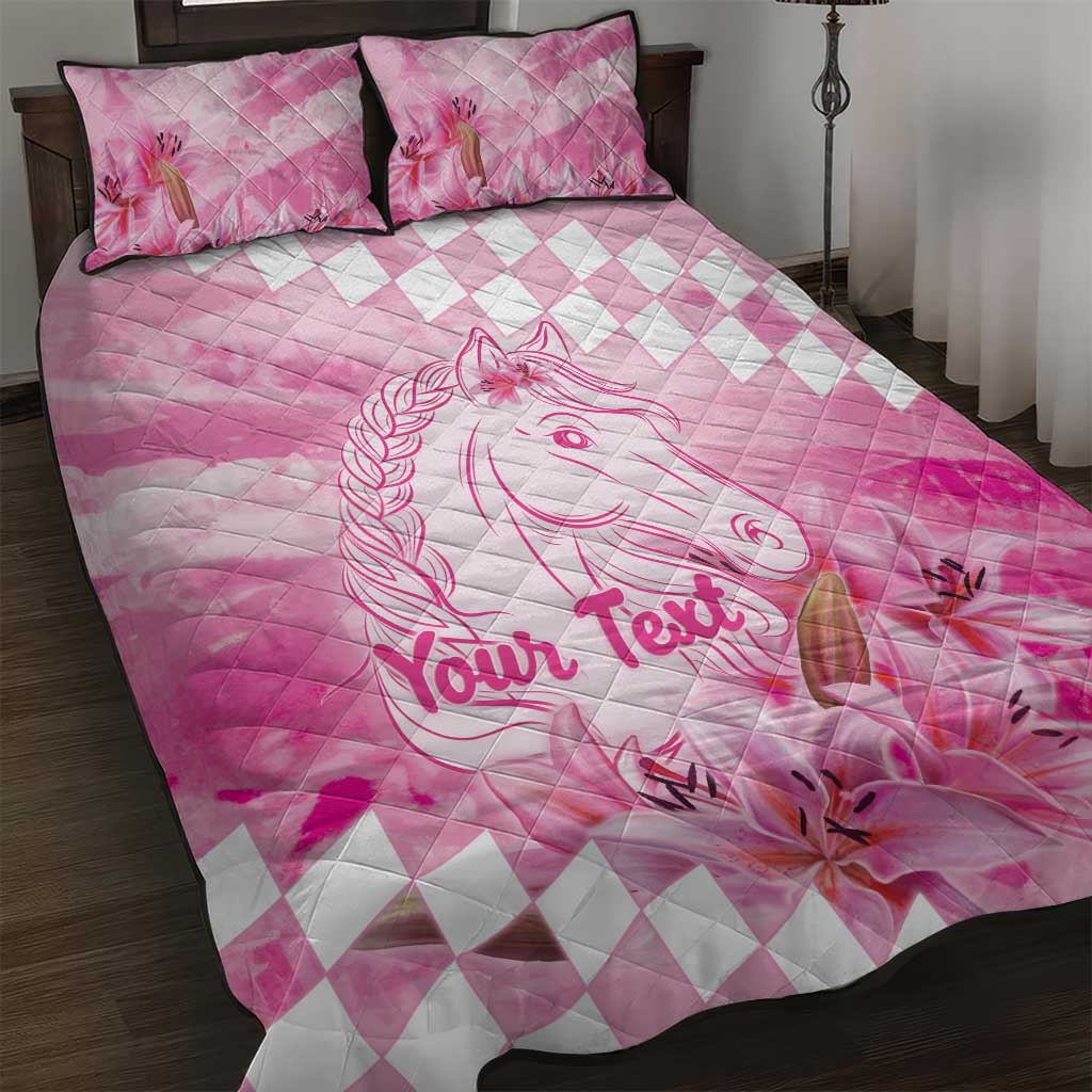 Kentucky Horse Racing Oaks Personalized Quilt Bed Set Filly Lily Flowers Pink Out
