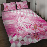 Kentucky Horse Racing Oaks Personalized Quilt Bed Set Filly Lily Flowers Pink Out
