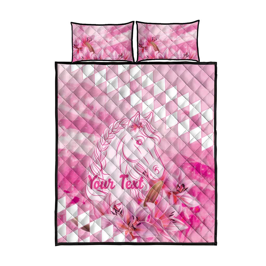 Kentucky Horse Racing Oaks Personalized Quilt Bed Set Filly Lily Flowers Pink Out