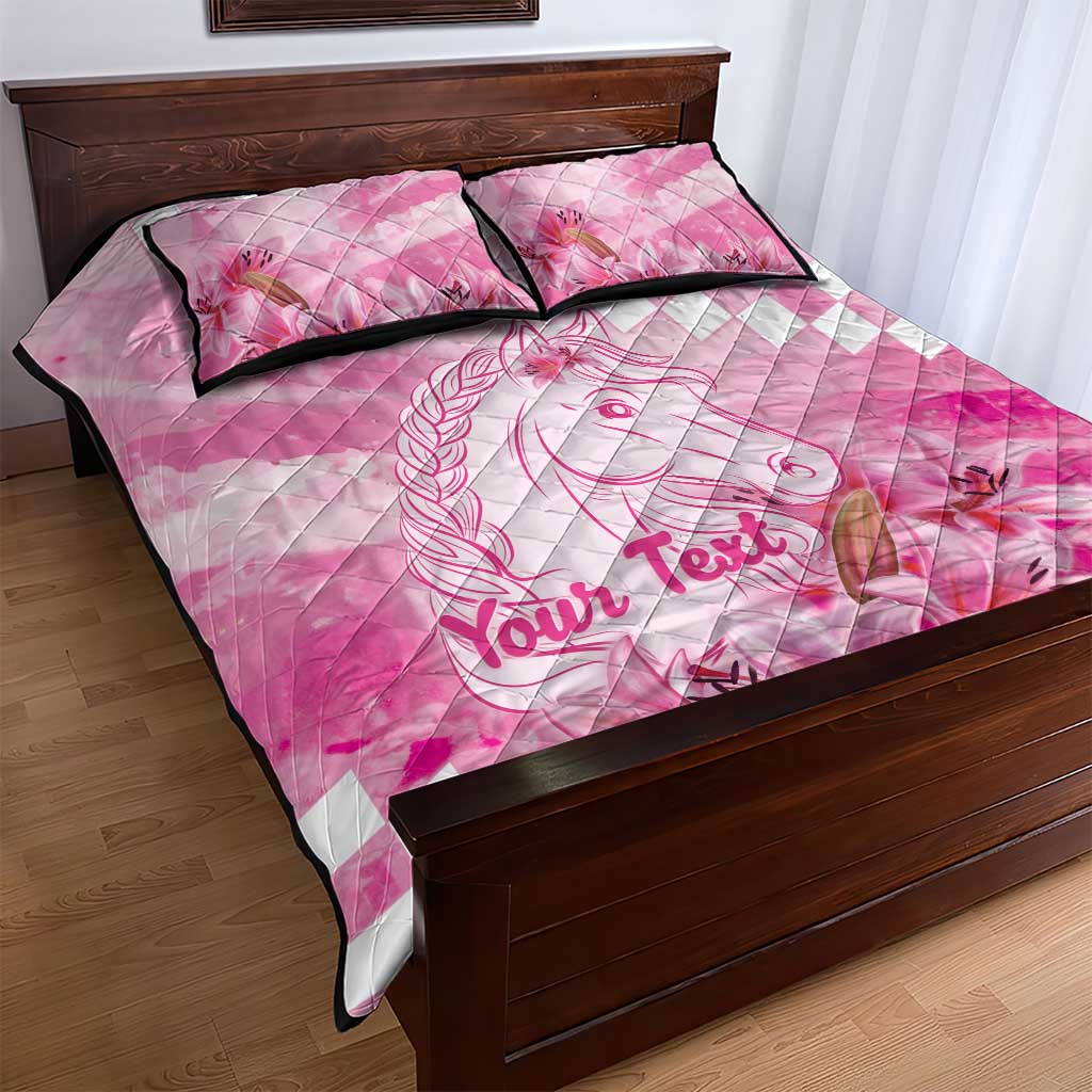Kentucky Horse Racing Oaks Personalized Quilt Bed Set Filly Lily Flowers Pink Out