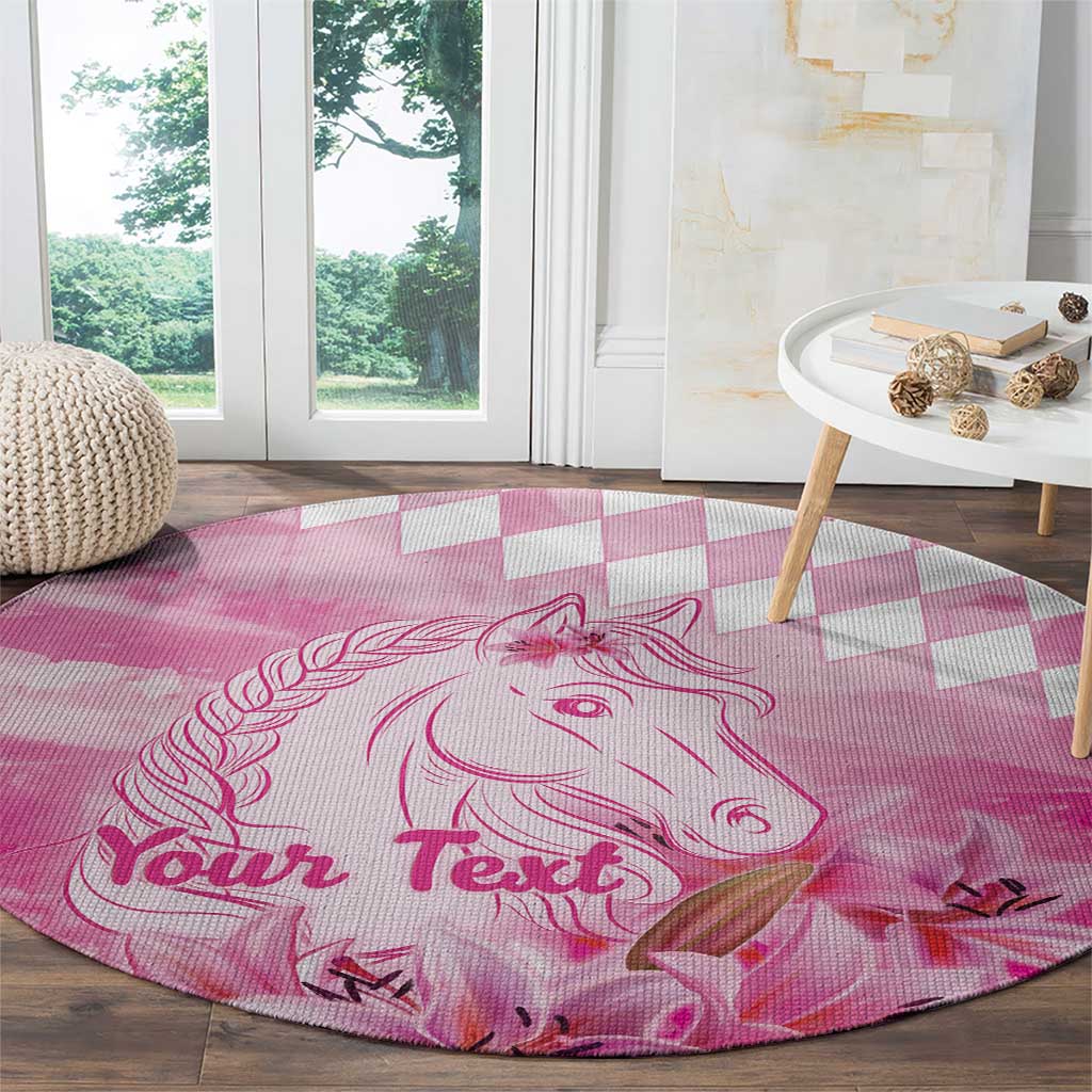 Kentucky Horse Racing Oaks Personalized Round Carpet Filly Lily Flowers Pink Out