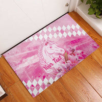 Kentucky Horse Racing Oaks Personalized Rubber Doormat Filly Lily Flowers Pink Out