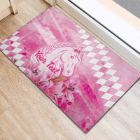 Kentucky Horse Racing Oaks Personalized Rubber Doormat Filly Lily Flowers Pink Out